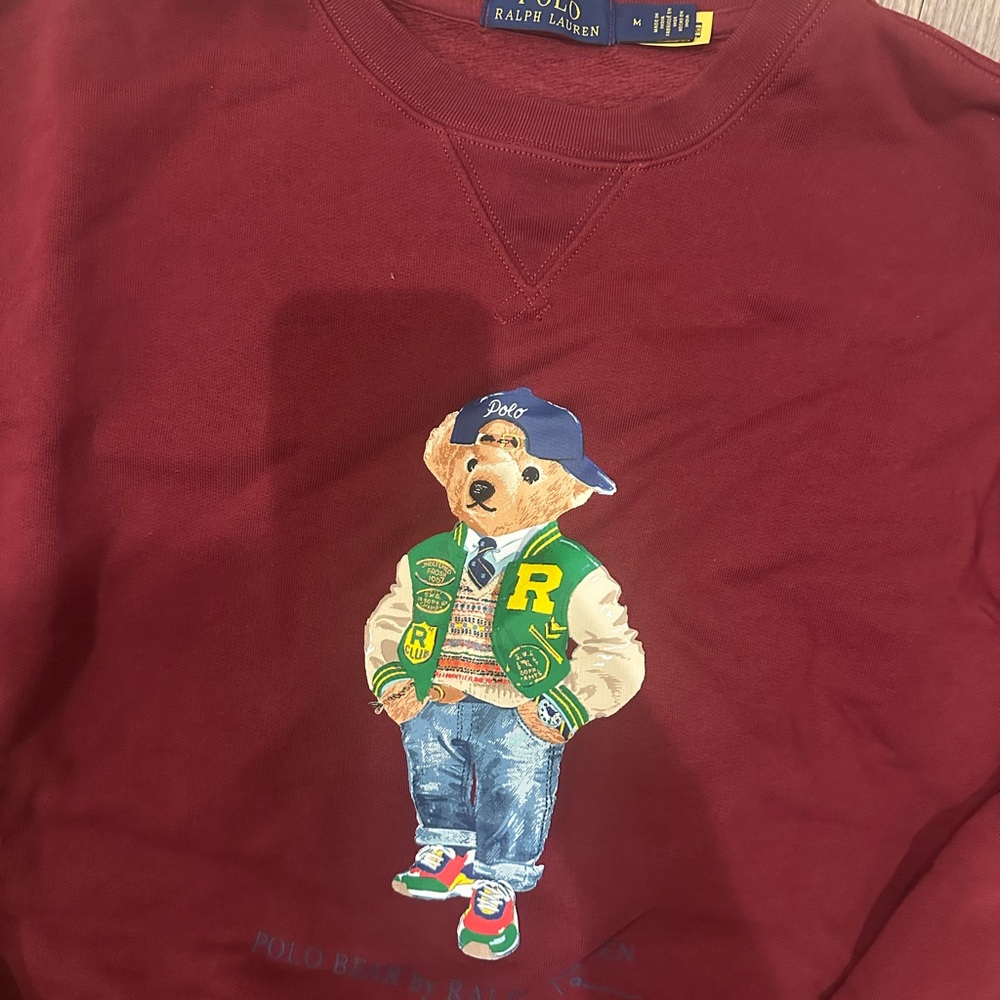 Polo Ralph Lauren Polo Bear Sweatshirt Burgundy Men’s M Iconic Graphic - Picture 2 of 3
